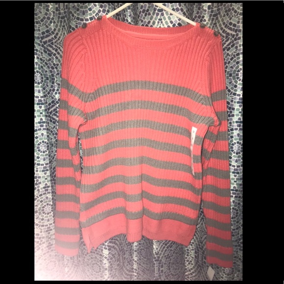 Pink and grey horizontal striped sweater - Picture 1 of 3